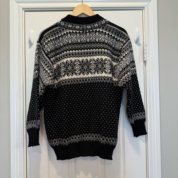 Vintage Nordstrikk Nordic Cardigan Women’s S Black White Fair Isle Virgin Wool - Picture 2 of 9